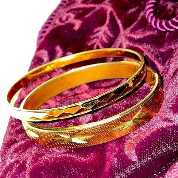 Monet Jewelry - Two gold tone bracelets: one is vintage hinged & other is Monet faceted bangle